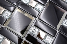 Muestra de mano mosaico de vidrio mosaico azulejo negro plata brillante pared cocina baño ducha MOS88-SQ78_m