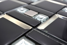 Muestra de mano mosaico de vidrio mosaico azulejo negro plata brillante pared cocina baño ducha MOS88-SQ78_m