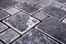 Muestra de mano azulejos de mosaico de piedra natural mármol negro mate pared suelo cocina baño ducha MOS40-FP43_m