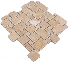 Muestra de mano azulejos de mosaico de piedra natural travertino nogal mate pared suelo cocina baño ducha MOS40-FP44_m