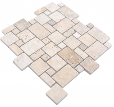 Muestra de mano azulejos de mosaico de piedra natural travertino beige mate pared suelo cocina baño ducha MOS40-FP46_m
