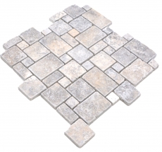 Muestra de mano azulejos de mosaico de piedra natural travertino blanco gris mate pared suelo cocina baño ducha MOS40-FP47_m