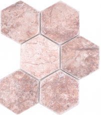 Muestra de mano azulejos de mosaico de piedra natural travertino rojo mate pared suelo cocina baño ducha MOS42-HX145_m