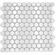 Azulejo de mosaico de cerámica botón lazo penny redondo uni blanco brillante MOS10-0102GR