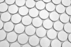 Mosaico cerámico Button Loop Penny Round uni blanco mate MOS10-0111GR