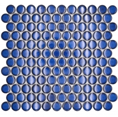 Azulejo de mosaico de cerámica botón lazo penny redondo uni cobalto azul brillante MOS10-0405GR