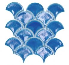 Azulejo de mosaico de cerámica fan escamas de pescado uni azul oscuro hielo craquelado estilo MOS13-FS3