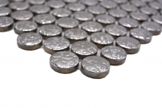 Mosaico de cerámica botón Loop Penny ronda uni plata martillado MOS10-0207