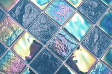 Mosaico de vidrio mosaico azulejo medio flip flop iridiscente azul turquesa multicolor MOS66-S63-48