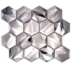 Acero inoxidable Hexágono mosaico azulejos Hexágono 3D acero Titanio brillante/mate MOS128-SB