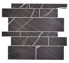 Estera de mosaico autoadhesiva vinilo aspecto piedra blanco negro aspecto Carrara rectangular MOS200-SP04