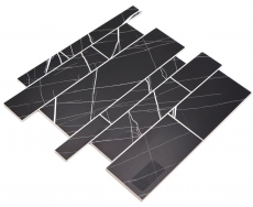 Estera de mosaico autoadhesiva vinilo aspecto piedra blanco negro aspecto Carrara rectangular MOS200-SP04