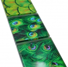 Mosaico frontera frontera vidrio mosaico animal mundo pavo real verde oscuro verde claro amarillo MOS78BOR-W88