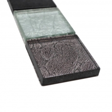 Mosaico frontera frontera mosaico de vidrio mosaico azulejo plata negro estructura MOS126BOR-1784