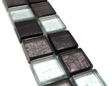 Mosaico frontera frontera mosaico de vidrio mosaico azulejo plata negro estructura MOS126BOR-1783