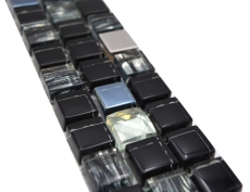 Borde de mosaico Borde de mosaico de vidrio mezcla de acero negro e incrustación de metal MOS92BOR-0304