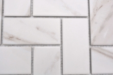 Muestrario de mano mosaico cerámico espiga Calacatta blanco gris-marrón mate MOS24-1112_m