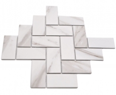 Muestrario de mano mosaico cerámico espiga Calacatta blanco gris-marrón mate MOS24-1112_m