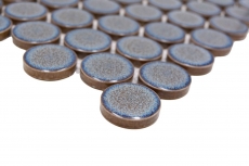 Muestra de mano cerámica mosaico azulejo Button Loop Penny Round uni gris azul antracita brillante MOS10-0204GR_m