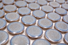 Muestra de mano cerámica mosaico azulejo Button Loop Penny Round uni gris azul antracita brillante MOS10-0204GR_m