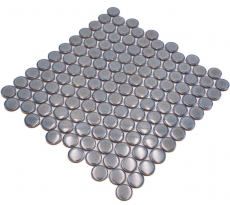 Muestra de mano cerámica mosaico azulejo Button Loop Penny Round uni gris azul antracita brillante MOS10-0204GR_m