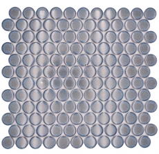 Muestra de mano cerámica mosaico azulejo Button Loop Penny Round uni gris azul antracita brillante MOS10-0204GR_m