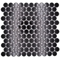 Muestra de mano cerámica mosaico azulejo botón lazo penny redondo uni negro brillante MOS10-0300GR_m