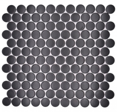 Muestra de mano cerámica mosaico azulejo botón lazo penny redondo uni negro mate MOS10-0311GR_m