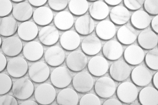 Muestra de mano azulejo mosaico cerámico Button Loop Penny Round Cararra blanco gris mate MOS10-1102GR_m