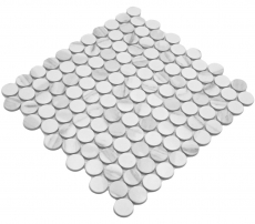 Muestra de mano azulejo mosaico cerámico Button Loop Penny Round Cararra blanco gris mate MOS10-1102GR_m