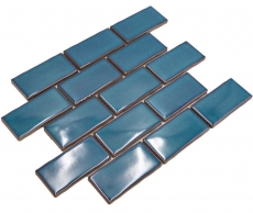 Muestra de mano mosaico cerámico Metro Sybway composite uni azul turquesa brillante MOS26-612_m