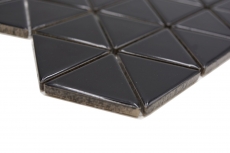 Muestra de mano cerámica mosaico azulejo triángulo diamante uni negro brillante MOS13-t59_m