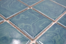 Mosaico de cerámica pintado a mano azul esmeralda rayas verdes MOS14-0403_m