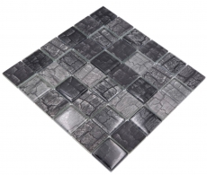 Muestra de mano mosaico de vidrio mosaico azulejo aspecto piedra gris bosque gris oscuro MOS88-88P_m