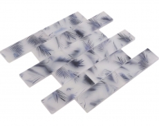 Muestra de mano mosaico de vidrio mosaico azulejo compuesto blanco azul mate hoja mirada MOS88-FL34_m