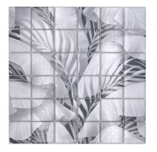 Muestra de mano mosaico de vidrio mosaico azulejo rainforest gris hojas óptica MOS88-Pic03_m