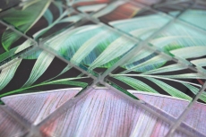 Muestra de mano mosaico de vidrio mosaico azulejo selva tropical verde púrpura hojas óptica MOS88-Pic09_m