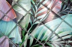 Muestra de mano mosaico de vidrio mosaico azulejo selva tropical verde púrpura hojas óptica MOS88-Pic09_m