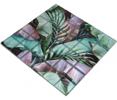Muestra de mano mosaico de vidrio mosaico azulejo selva tropical verde púrpura hojas óptica MOS88-Pic09_m