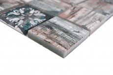 Muestra de mano mosaico de vidrio mosaico azulejo Medio Vintage Patchwork gris marrón pastel verde efecto madera ornamento MOS160-W900_m