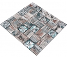 Muestra de mano mosaico de vidrio mosaico azulejo Medio Vintage Patchwork gris marrón pastel verde efecto madera ornamento MOS160-W900_m