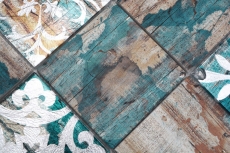 Muestra de mano mosaico de vidrio mosaico azulejo Piastrella Vintage Patchwork beige pertrol efecto madera ornamento MOS160-W850_m