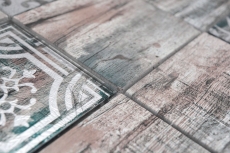 Muestra de mano mosaico de vidrio mosaico azulejo Piastrella vintage patchwork gris marrón verde pastel efecto madera ornamento MOS160-W950_m