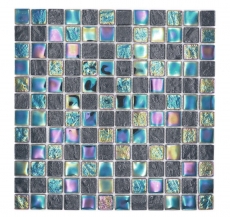 Mano patrón de vidrio mosaico mosaico azulejo pequeño flip flop iridiscente negro zafiro multicolor MOS65-S65_m