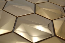 Muestra de mano acero inoxidable hexágono mosaico azulejos 3D acero oro brillante/mate MOS128-GO_m