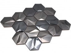 Muestra de mano acero inoxidable hexágono mosaico azulejos 3D acero tungsteno brillante/mate MOS128-PL_m