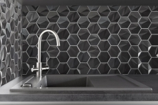 Muestra de mano acero inoxidable hexágono mosaico azulejos 3D acero tungsteno brillante/mate MOS128-PL_m