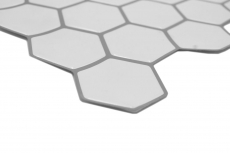 Muestra de mano vinilo autoadhesivo lámina mosaico aspecto hexágono blanco MOS200-H01_m