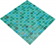 Muestra de mano mosaico de vidrio piscina mosaico flotante turquesa verde mezcla cobre iridiscente MOS200-SMT_m