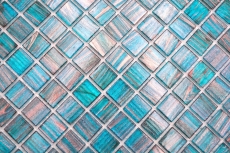 Muestra de mano mosaico de vidrio mosaico azulejo azul turquesa perla genciana cobre iridiscente MOS230-G62_m